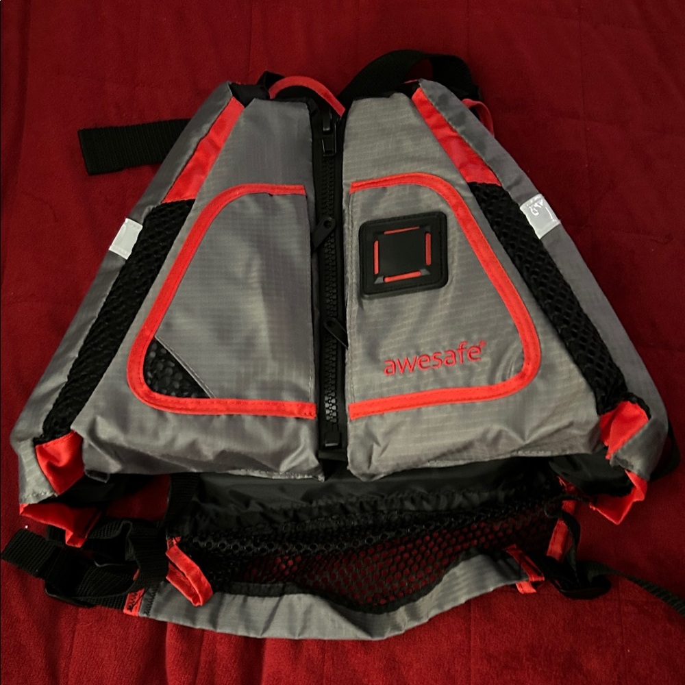 Gray and Red life-vest